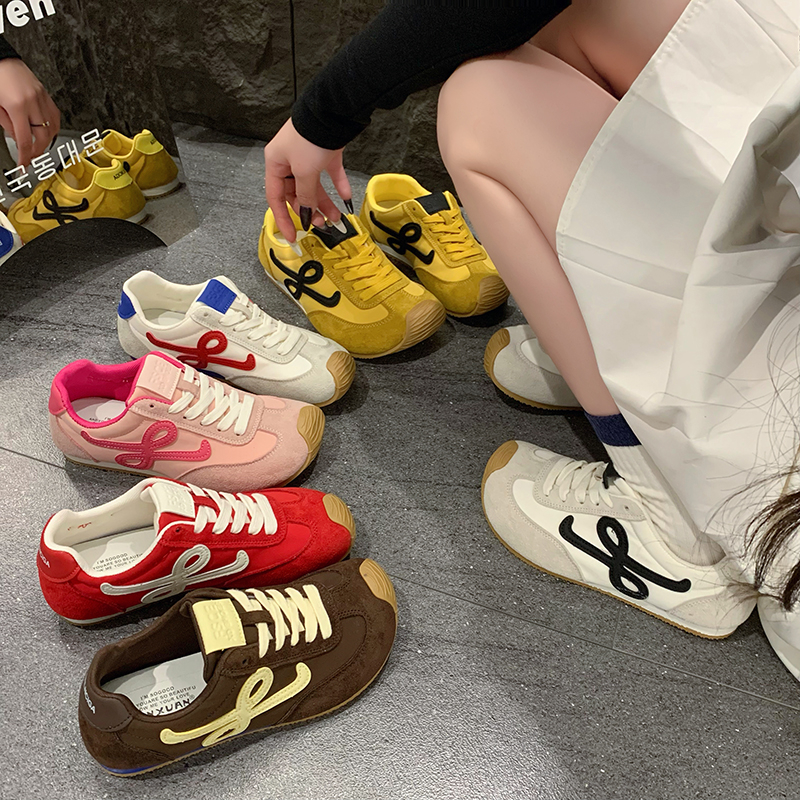 杨幂同款德训鞋女复古2025年早秋新款拼色运动休闲板鞋黄色阿甘鞋