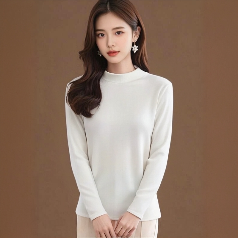 小立领保暖女士长袖螺纹冬季打底T恤静奢风防静电羊毛极简风