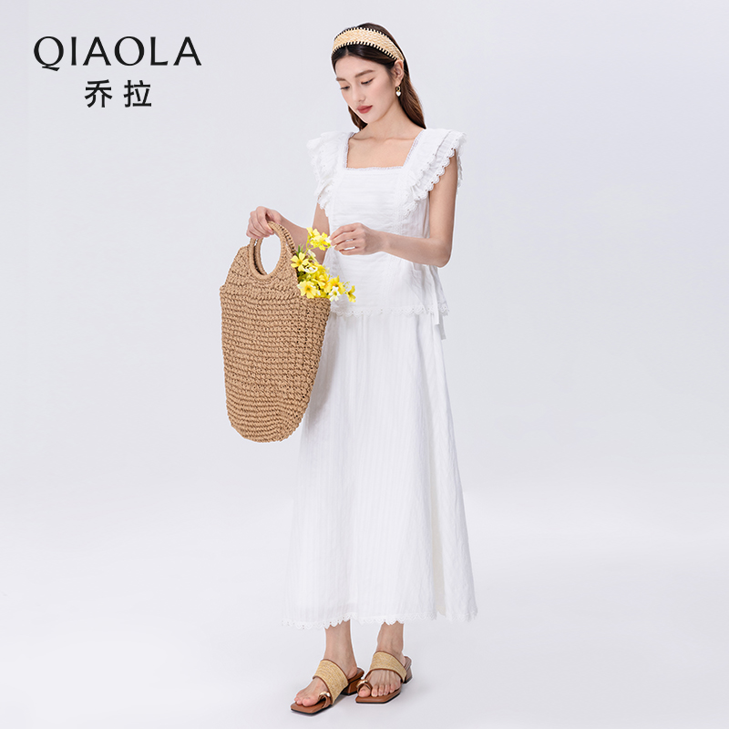 QIAOLA/乔拉【英式百合】夏季梭织双层小飞袖设计百搭时尚套装预售