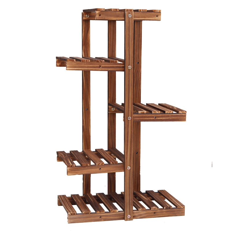 防腐木花架子阳台室内外多层实木阶梯多功能置物架铁艺花店展示架