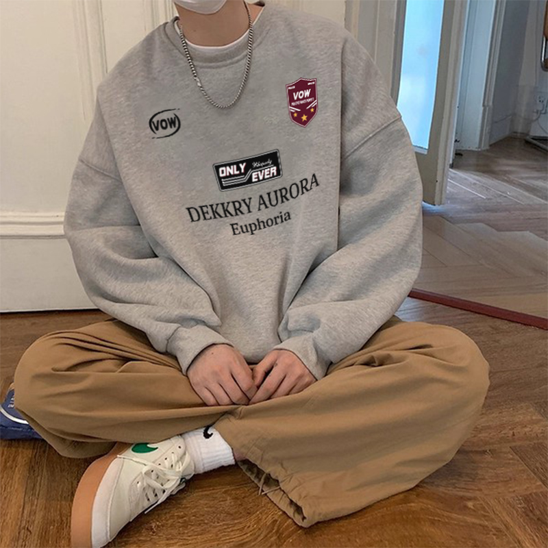 hiphop潮牌创意字母印花圆领卫衣男秋冬新款百搭宽松休闲套头上衣