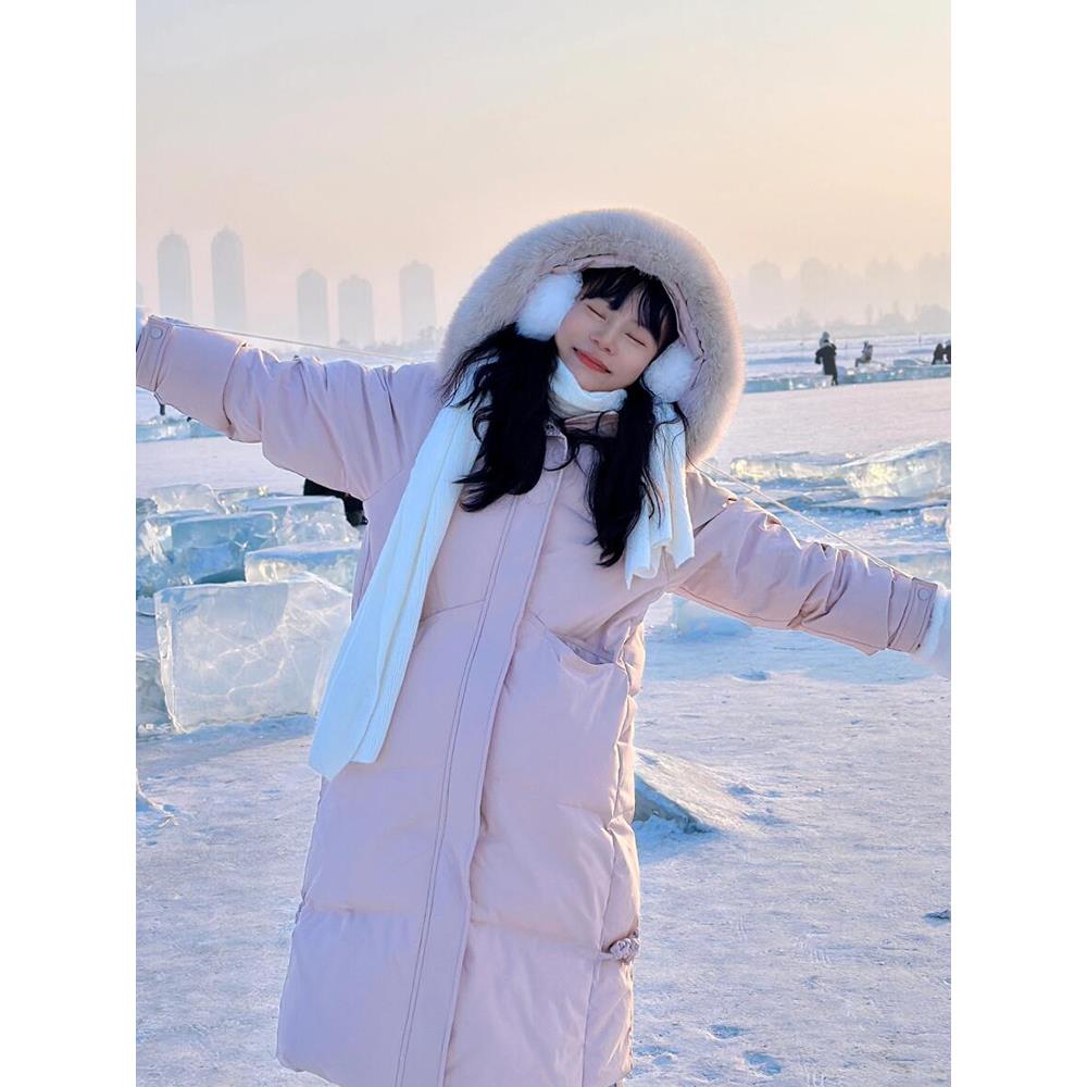 VOCKOO官方东北长白山加厚甜美时尚中长款羽绒服女冬哈尔滨户外防