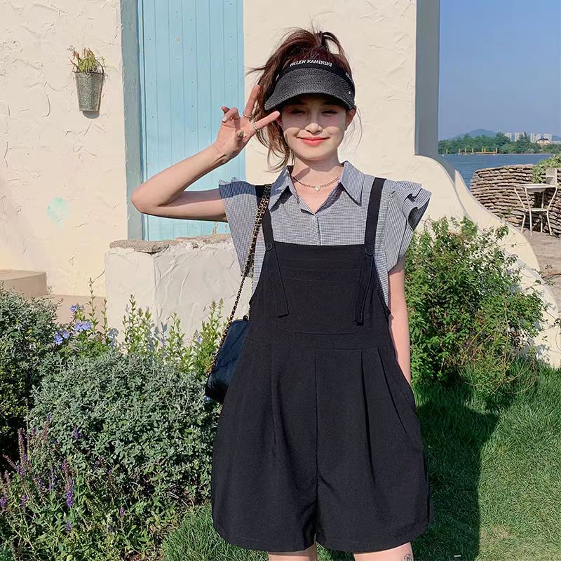 背带短裤女2025夏季新款韩版学院风宽松显瘦减龄百搭高腰阔腿裤潮