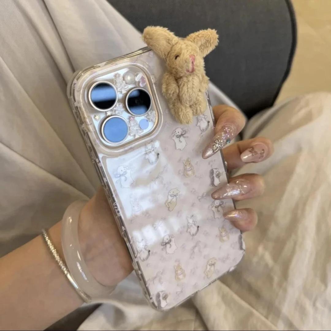 SMBLCE紫色碎花兔贴件适用iPhone17大孔手机壳华为vivo小米15oppo