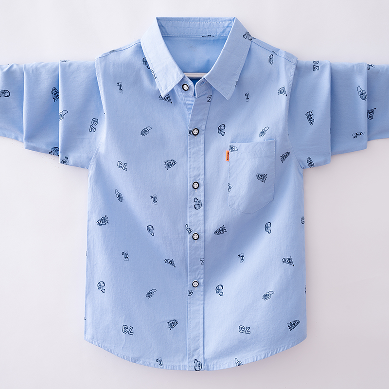 男童长袖印花衬衫春秋薄款童装儿童帅气2025新款秋季男孩衬衫外套