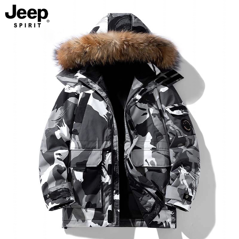 JEEPSPIRIT吉普羽绒服男款冬季加厚25新款90鸭绒潮流情侣中长款