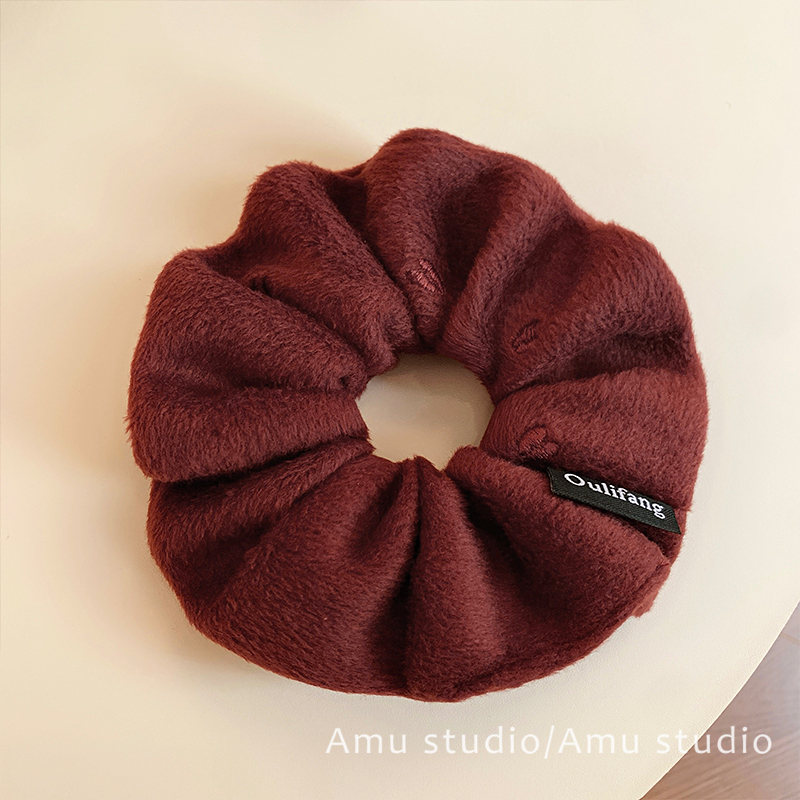 韩系秋冬酒红色毛绒大肠发圈女气质扎头发丸子头发绳头绳皮筋发饰