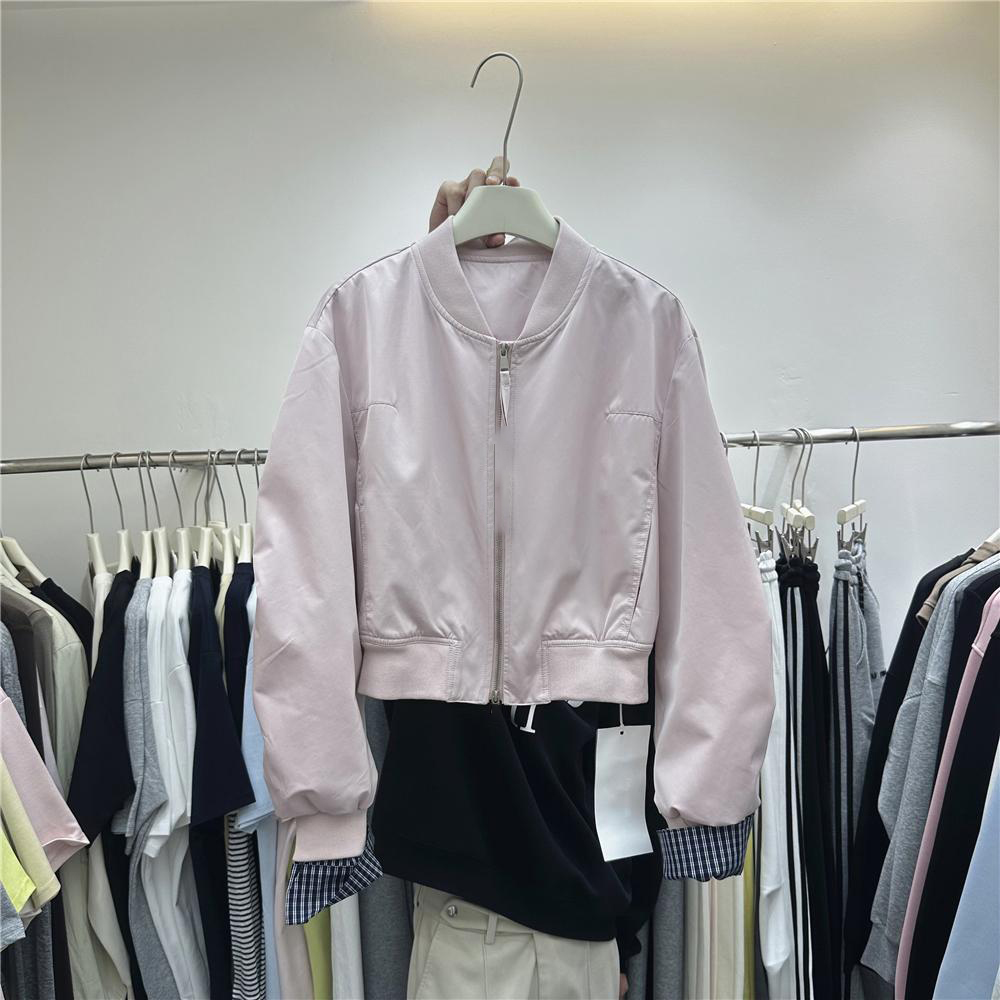 韩系拼接袖夹克百搭宽松休闲小个子外套女2025春季棒球服短款上衣