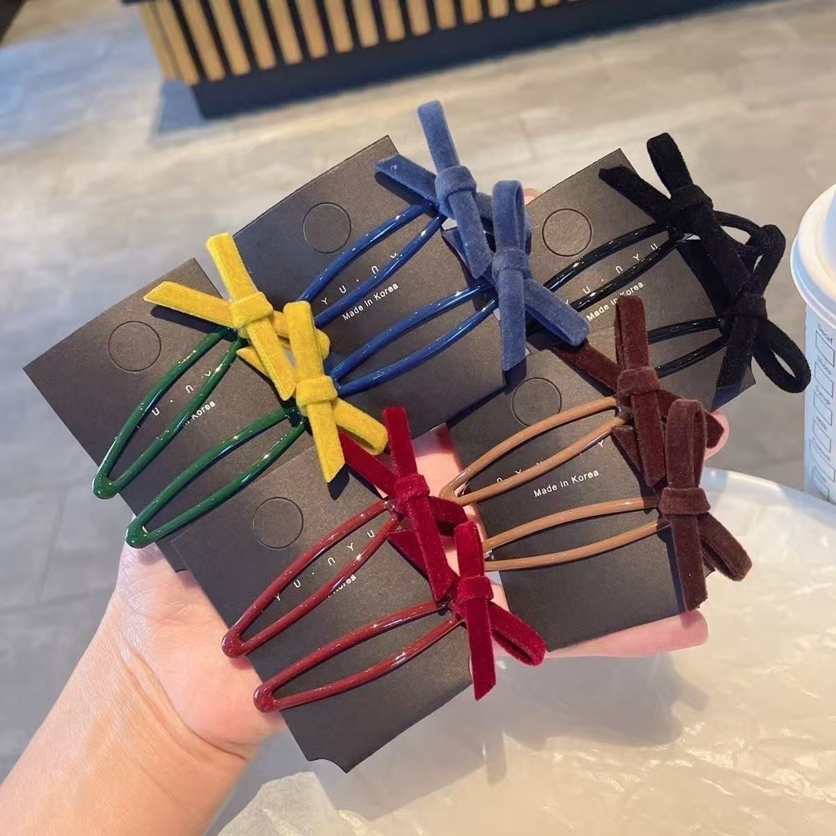 甜美丝绒蝴蝶结发夹侧边夹秋冬新款碎发夹BB掰掰夹头饰发饰