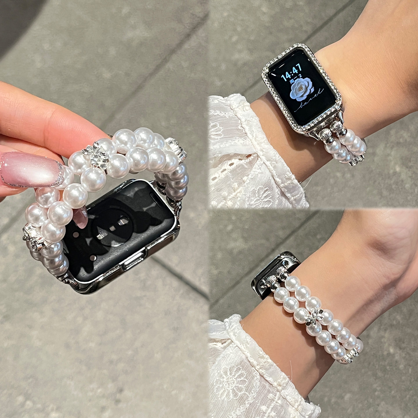 适用华为手环10表带band9/8昣株花朵7NFC镶钻串珠智能运动女JY夏