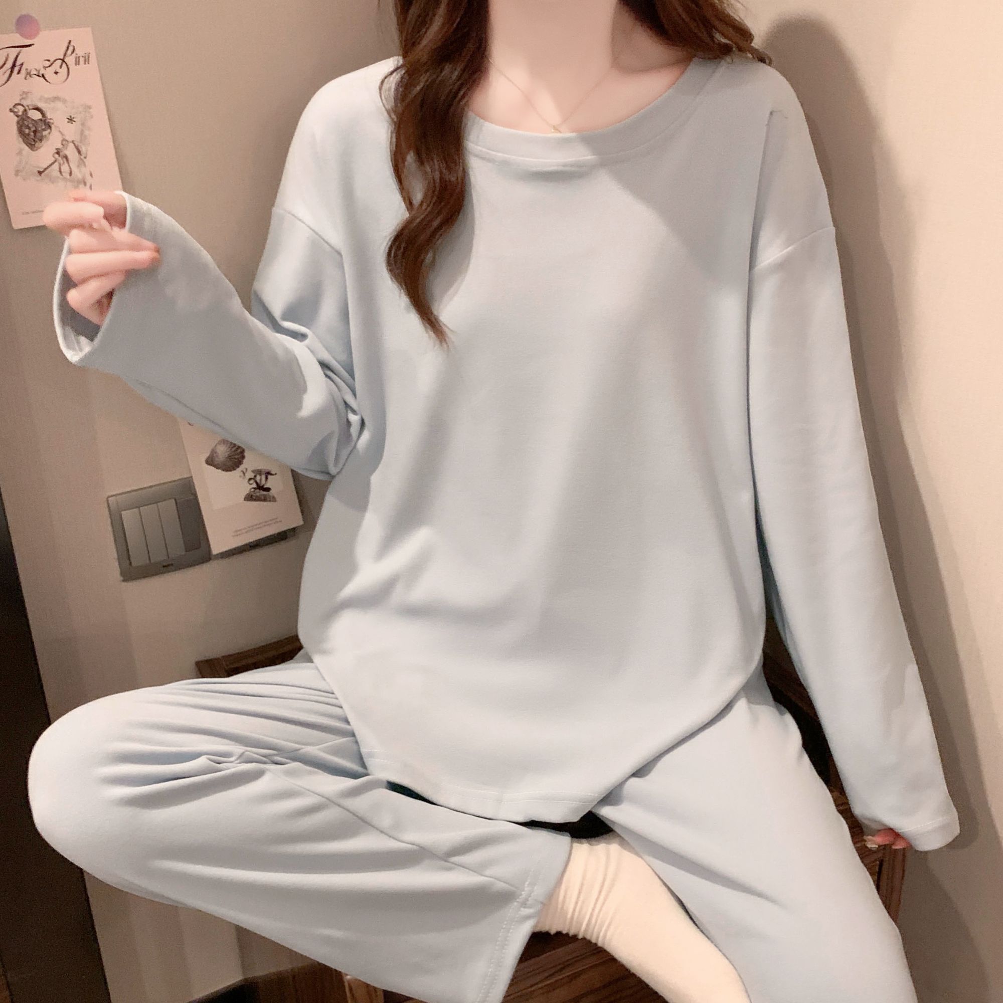 睡衣女新款秋冬季德绒长袖休闲保暖宽松大码女士可外穿家居服套装
