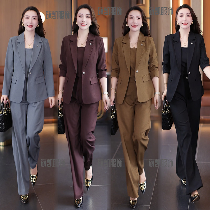 洋气西装套装女2025秋新款时尚减龄气质西服百搭背心直筒裤三件套
