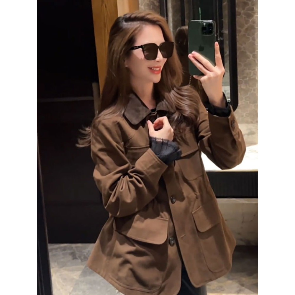 秋季新款咖色掐腰外套女秋季气质高级感名媛独特漂亮轻熟短款上衣