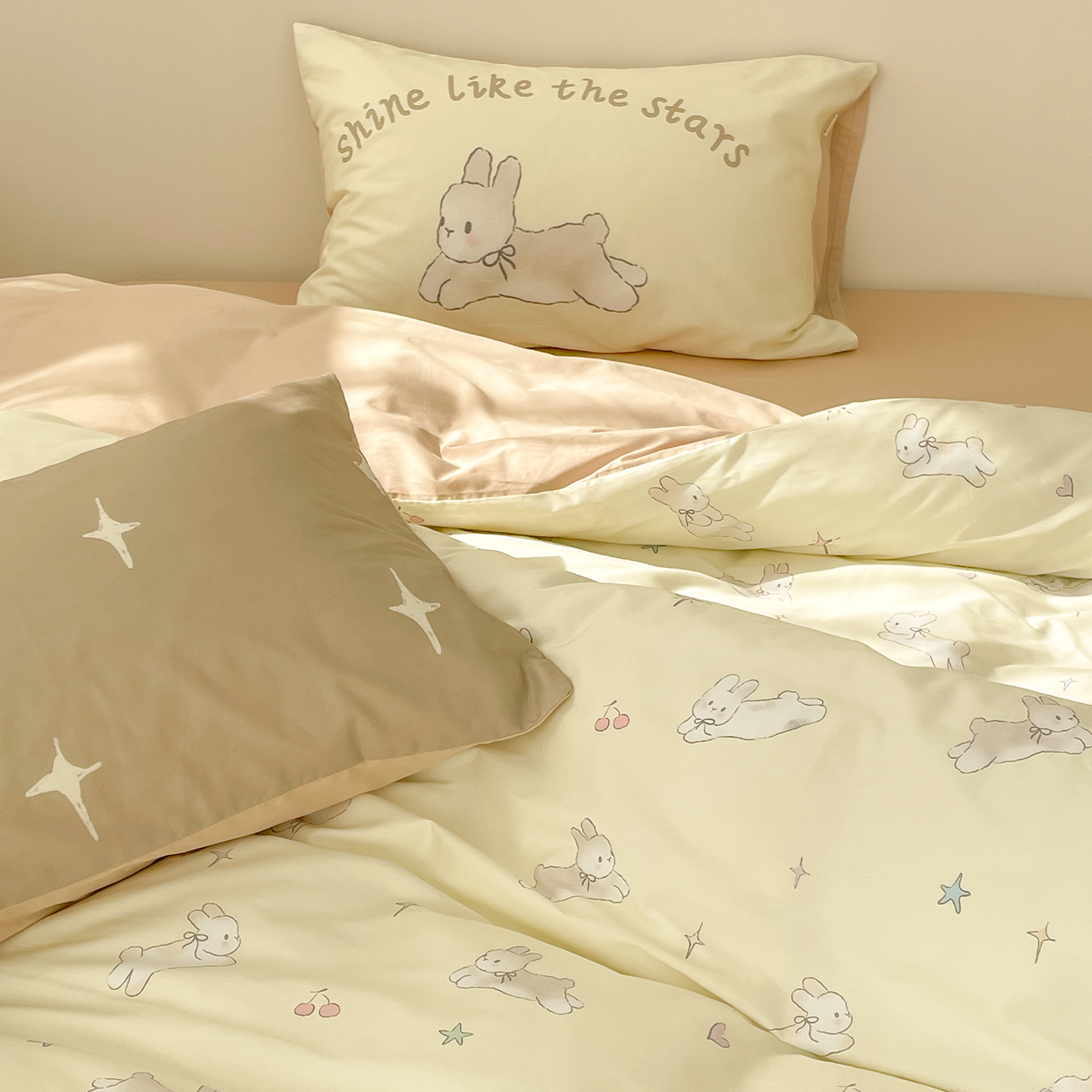 奶油兔兔 原创韩系小兔棉四件套单人床单被套三件套可爱奶油风
