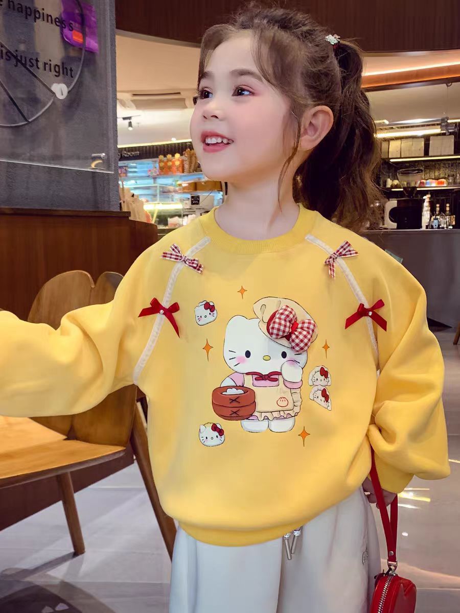 女童2025秋季新款加绒加厚卫衣儿童玩偶奥利绒套头可爱上衣保暖
