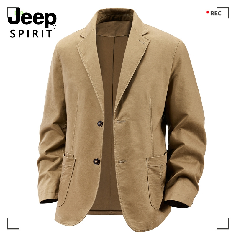 JEEP吉普秋季新款男士西装修身外套两粒扣纯棉修身成熟风小西服