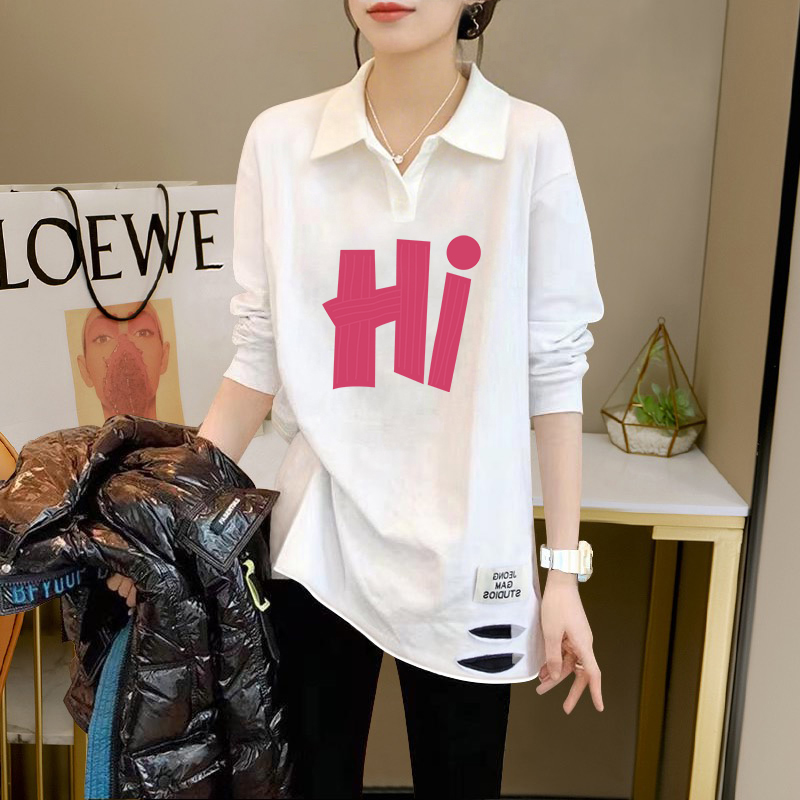 春秋衣服女装2025新款网红爆款长款t恤显瘦上衣POLO领长袖打底衫