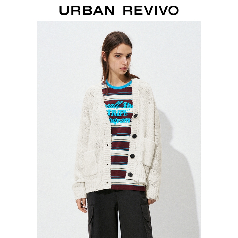 UR2025秋季新款女装流光风慵懒镂空针织开衫UYV950071+