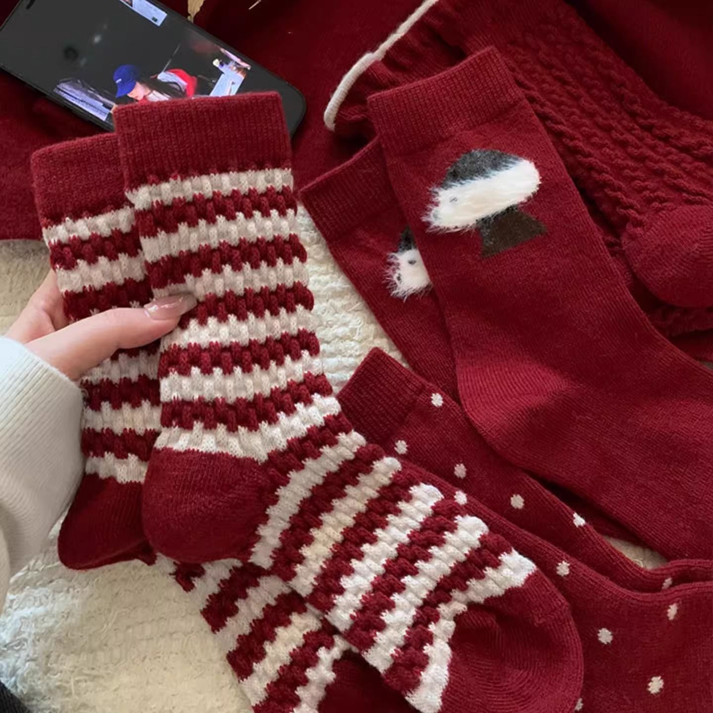 本命年红袜子女秋冬红色潮袜中筒袜马年2026新年红色长筒袜潮袜W