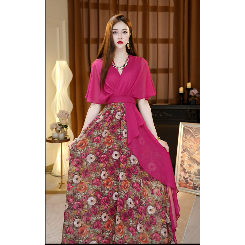 尤克菲儿 原创 轻奢高定 烧花印花V领气质瘦身塑型 连衣裙