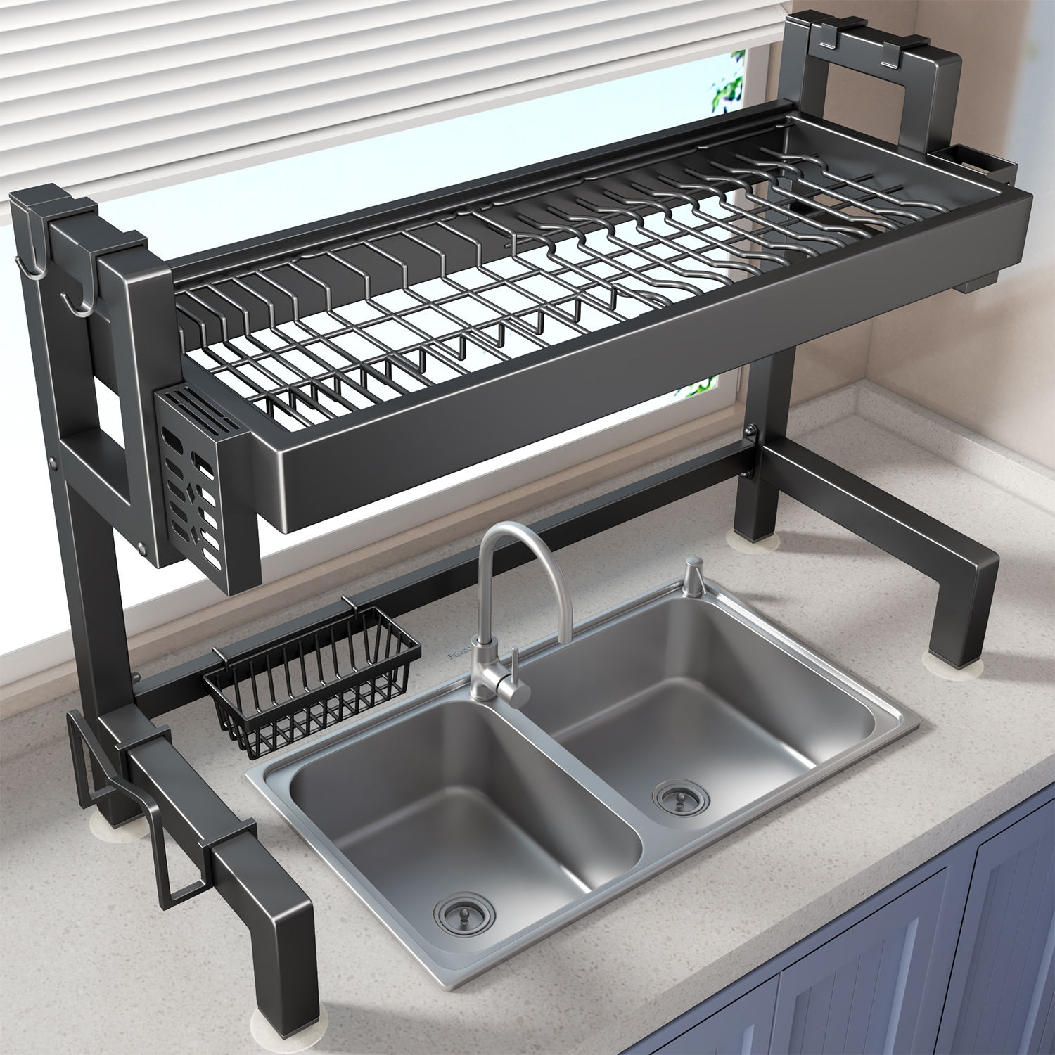 冰仕特厨房置物架水槽上方沥水碗架碗碟盘水篮多功能壁挂碗筷家用