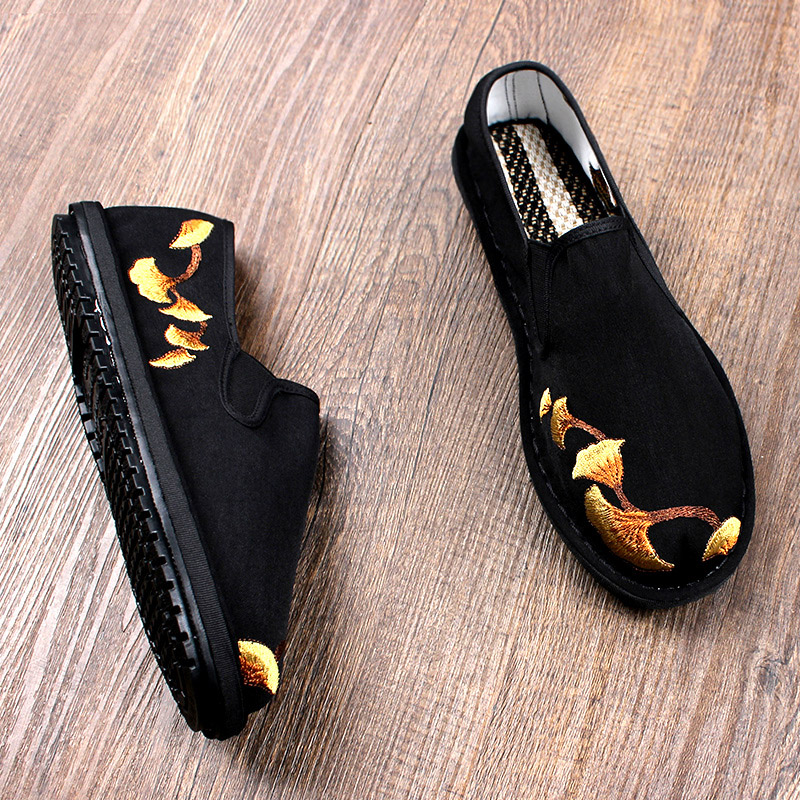 夏季新款老北京布鞋男透气刺绣一脚蹬耐磨轻便工地工作软底不累脚