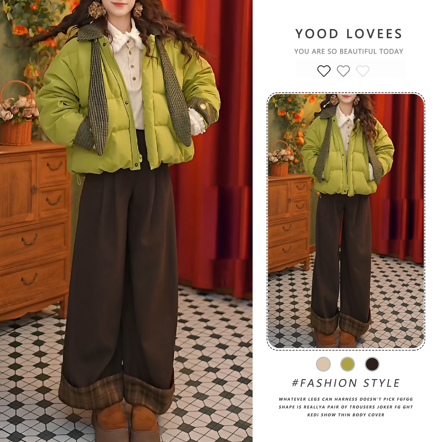 2025冬季新款慵懒风花边针织衬衫女格纹连帽外套格子阔腿裤三件套