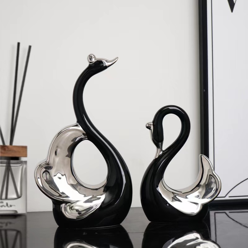 现代轻奢情侣黑白天鹅一对高档客厅玄关装饰品摆件寓意乔迁礼物