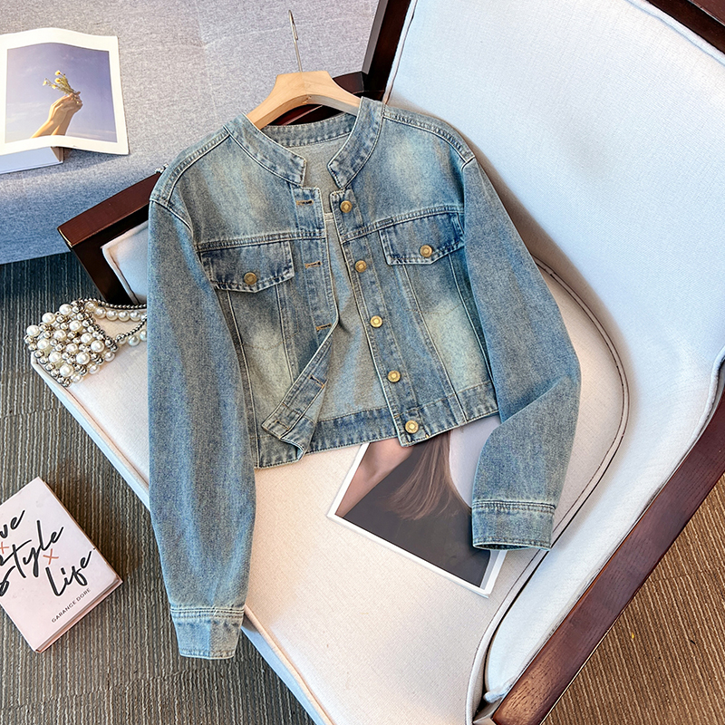 拉夏贝尔短款牛仔外套女春秋款2025年新款爆款小个子休闲夹克上衣