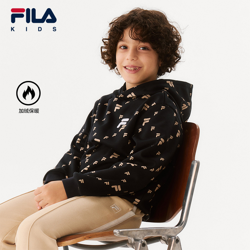【斐乐儿童】2025冬季新款长袖满印休闲老花时尚连帽卫衣K51B541224