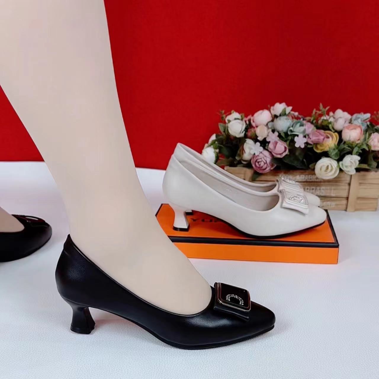 新款软面时尚3公分低分女单鞋舒适百搭气质高跟鞋软底浅口女单鞋