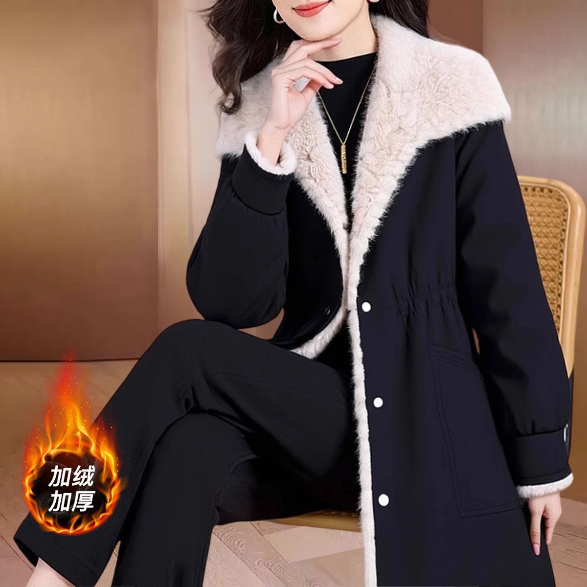 品牌黑色小香风洋气毛呢外套女2025新款加厚显瘦高级感中长款大衣