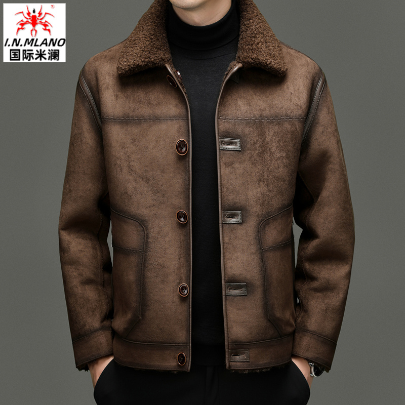 【两面穿】皮毛一体外套男2025冬季新款海宁机车皮衣短款高档夹克男