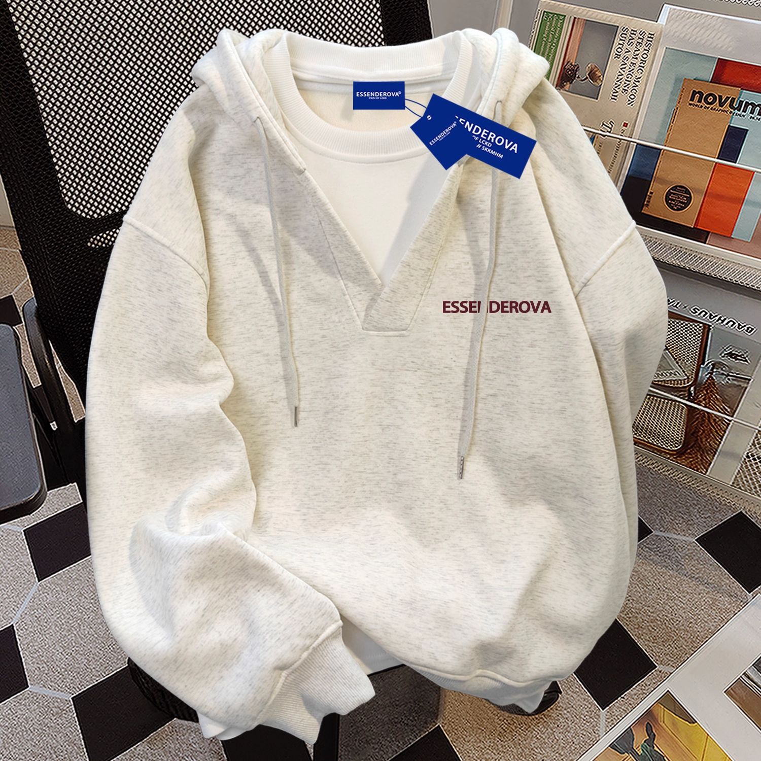 新款美式字母潮流长袖连帽学生卫衣女高街宽松休闲套头假两件上衣