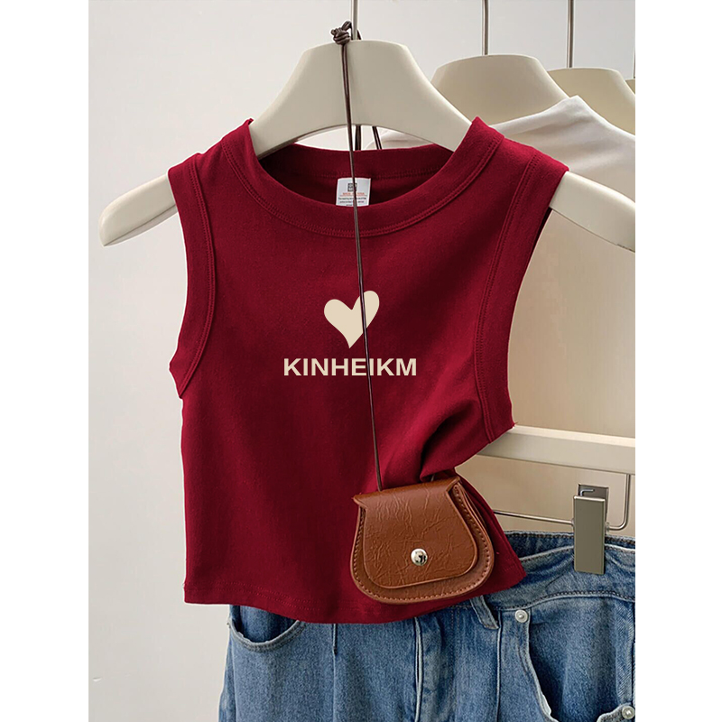 酒红色短款复古辣妹修身显瘦小吊带无袖背心内搭女小个子洋气上衣