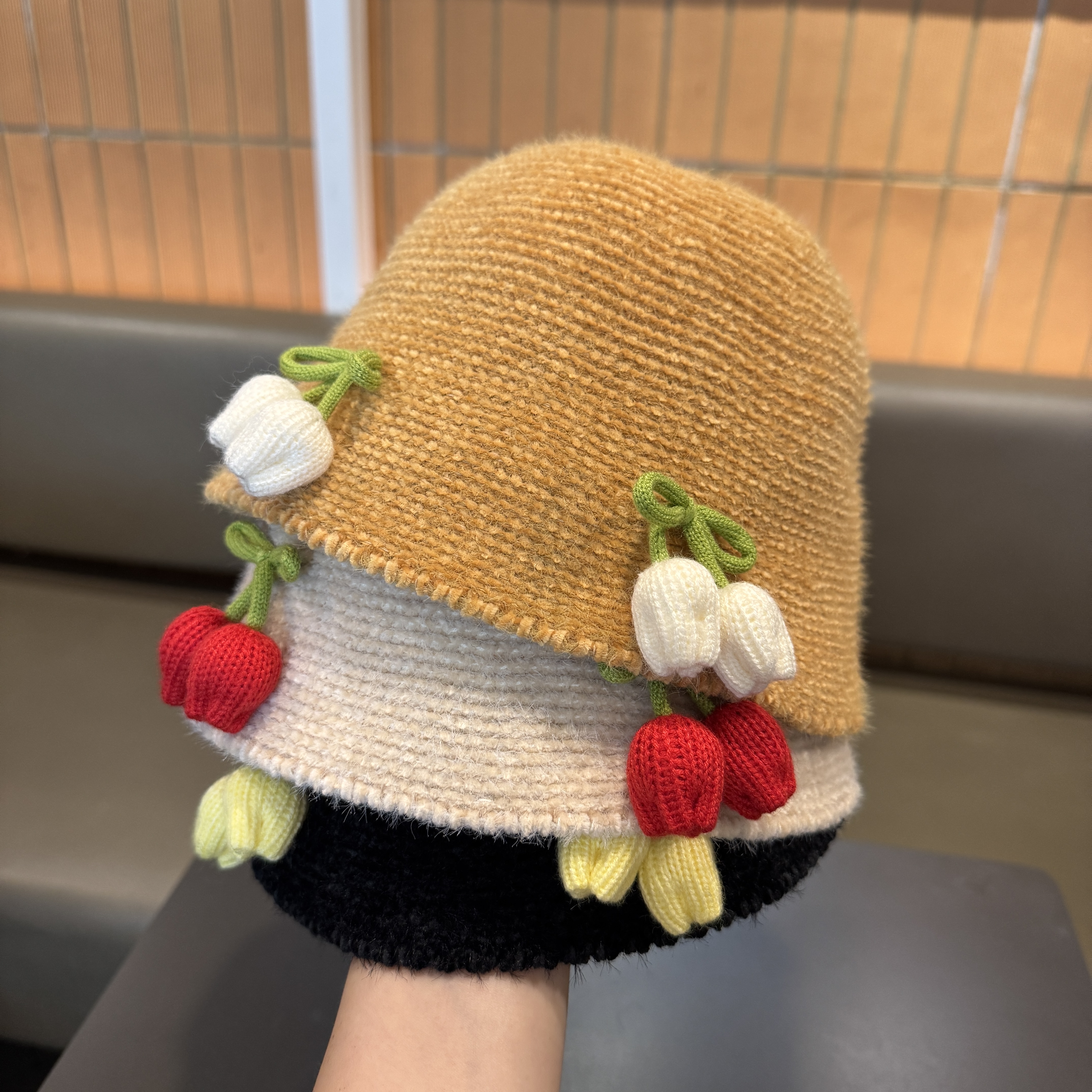 女宝宝春秋季大檐甜美渔夫帽公主风郁金香花朵水桶帽韩系女遮阳帽