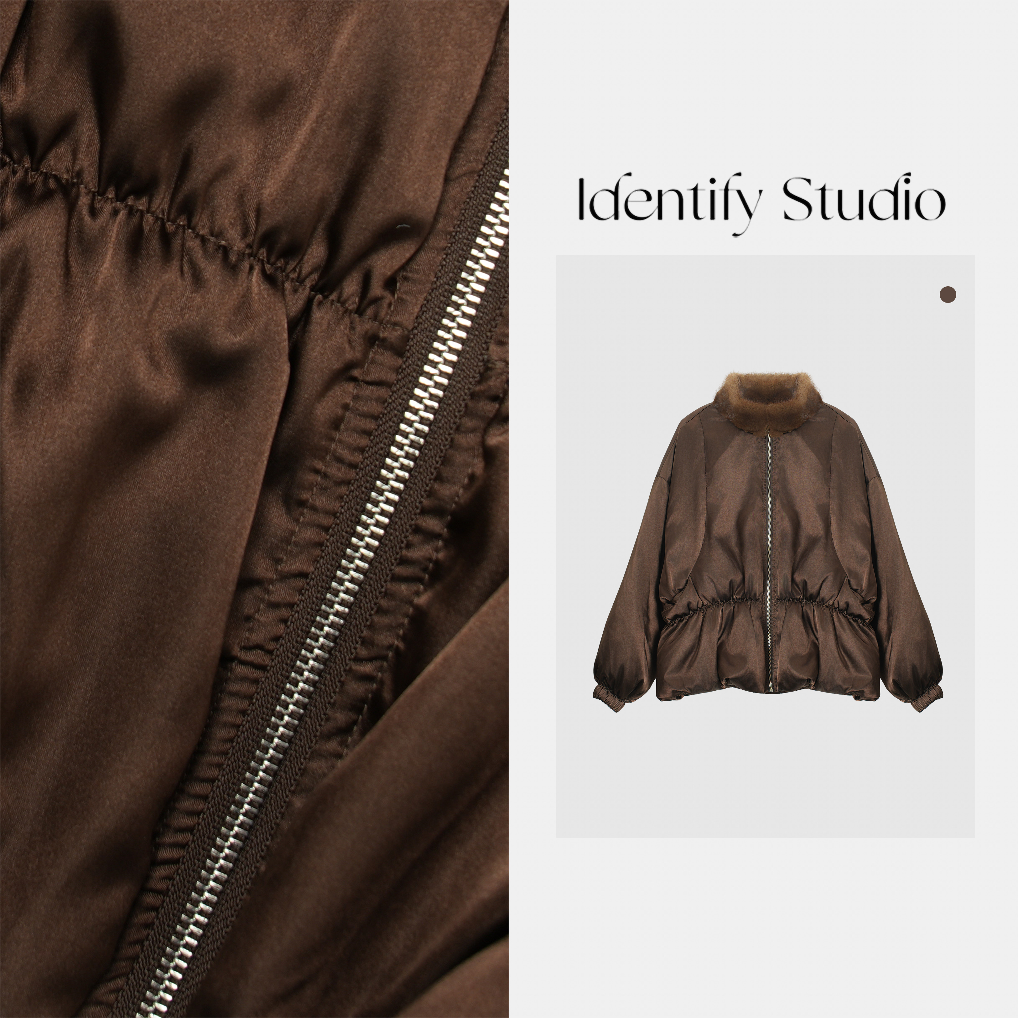 IDENTIFY冬季气质水貂毛领拼接桑蚕丝鹅绒羽绒外套25AWXS1220615