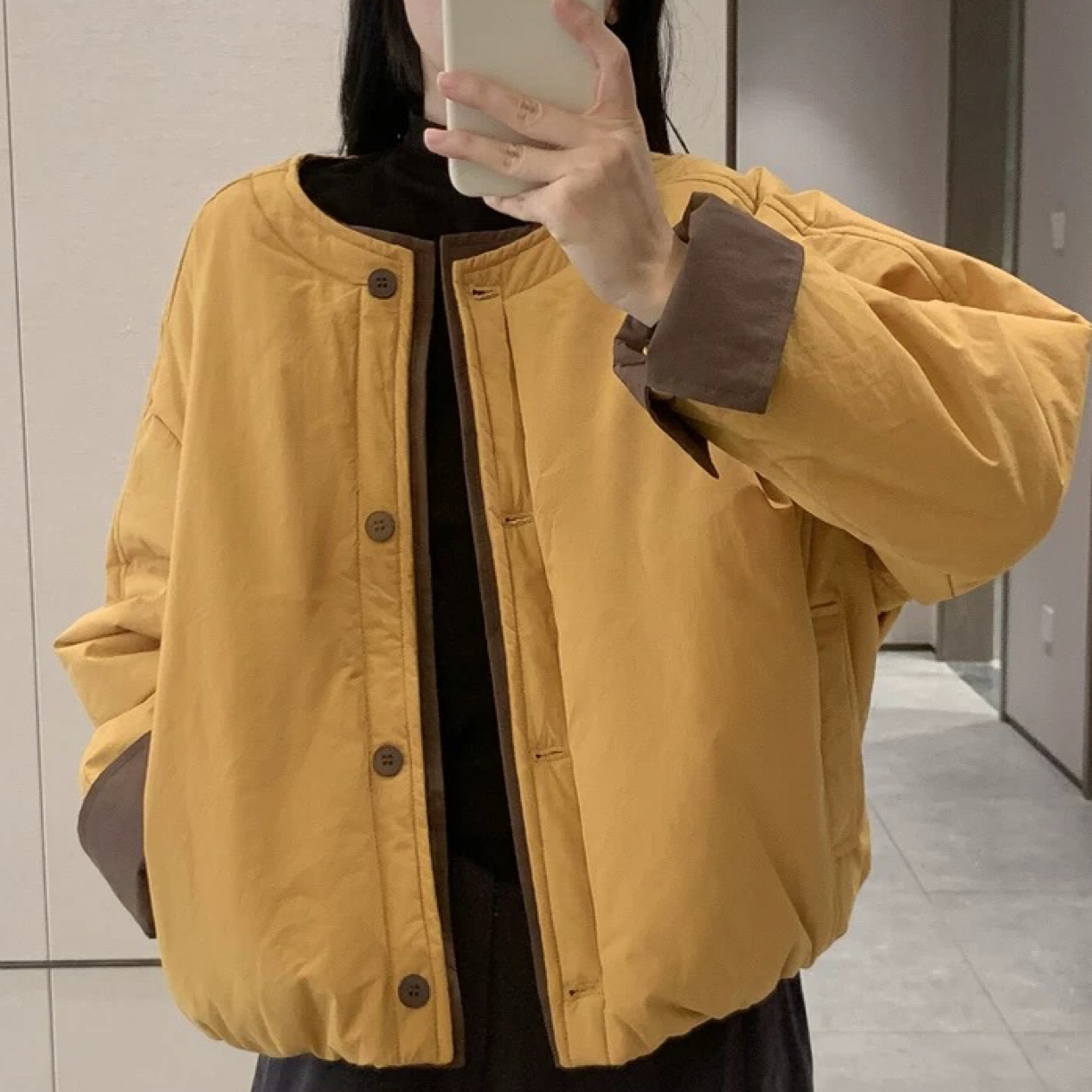 圆领厚款拼接常规款短款棉服棉衣百搭立领女装加厚休闲韩版秋冬