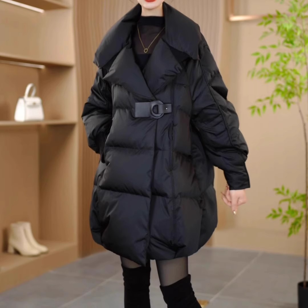 百搭高端中长款休闲羽绒服2025新款冬季宽松加厚保暖白鸭绒外套女