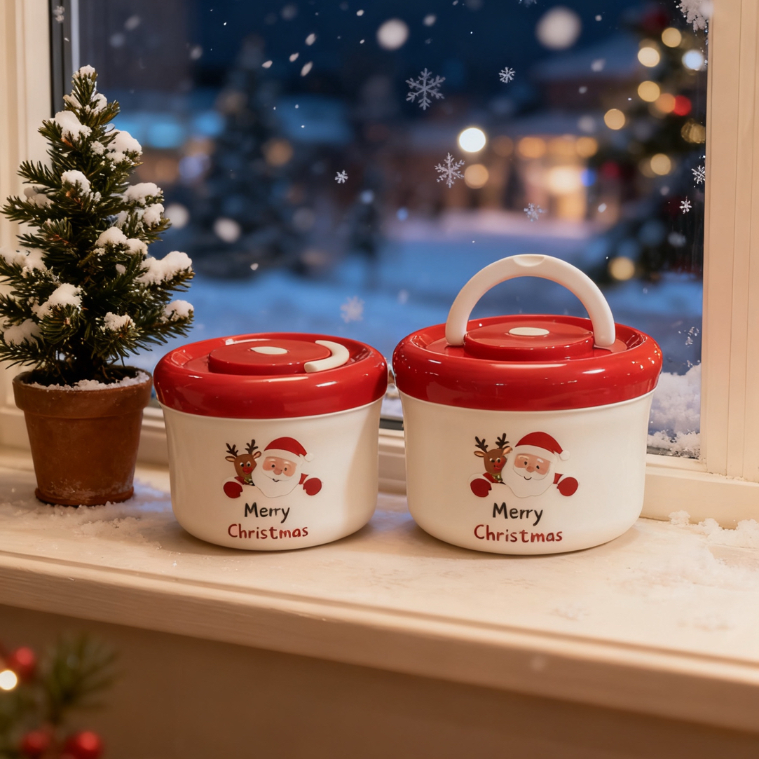 【今日赠勺子】圣诞款保温保鲜饭盒304不锈钢早餐杯燕麦杯带盖饭盒