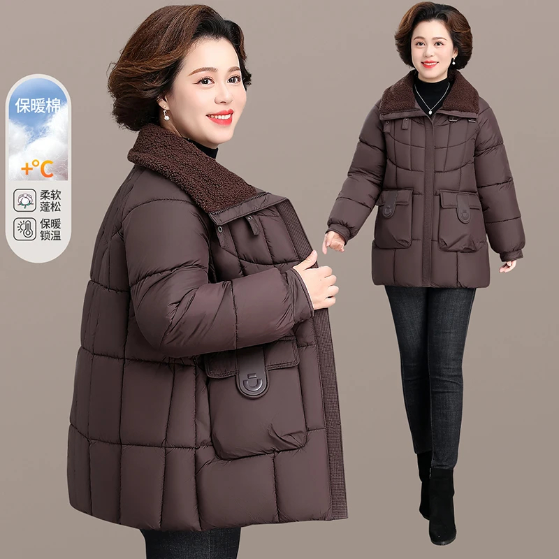 妈妈冬装外套棉服2025新款秋冬季棉袄大码中老年女中长款棉衣