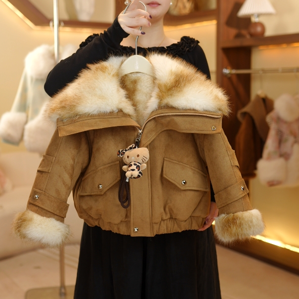 【现货】新款毛领派客服加绒加厚外套轻奢风女童宝宝童装时尚外套潮