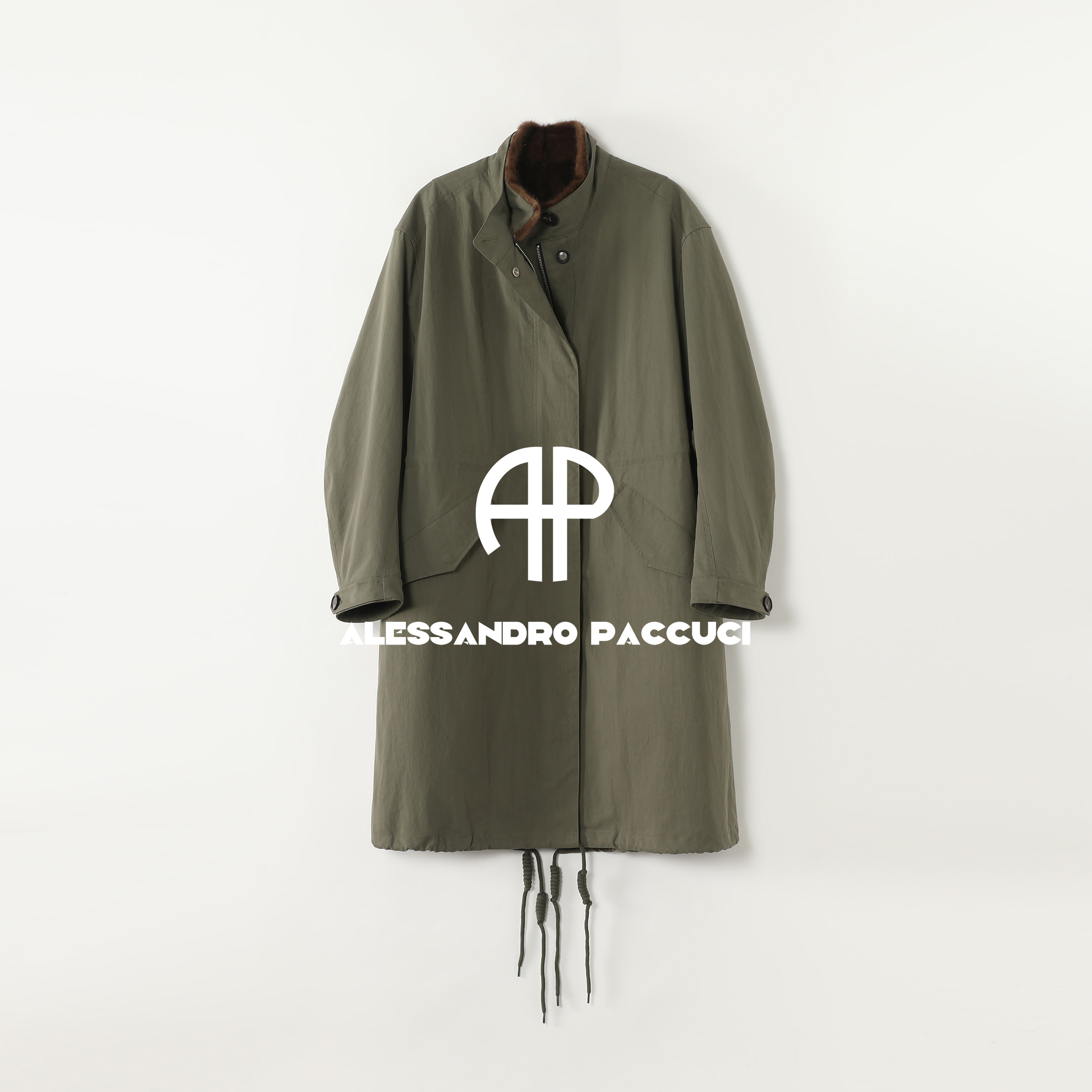 AP洛哥54201WT 棉+进口水貂立领抽绳时尚休闲三色中长款派克外套