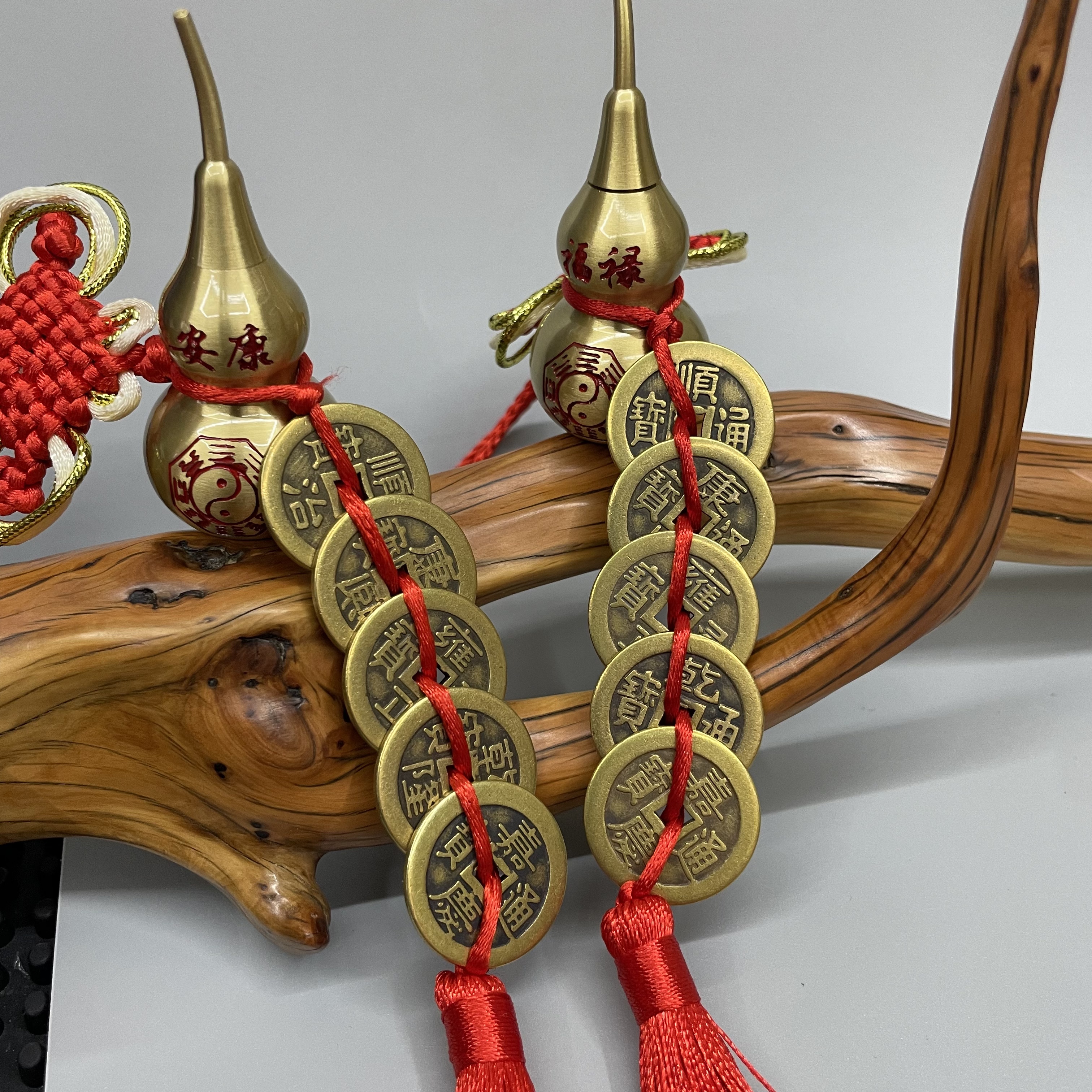 热卖高端五帝钱铜葫芦真品黄铜摆件大门口卫生间吉祥结挂件中国结