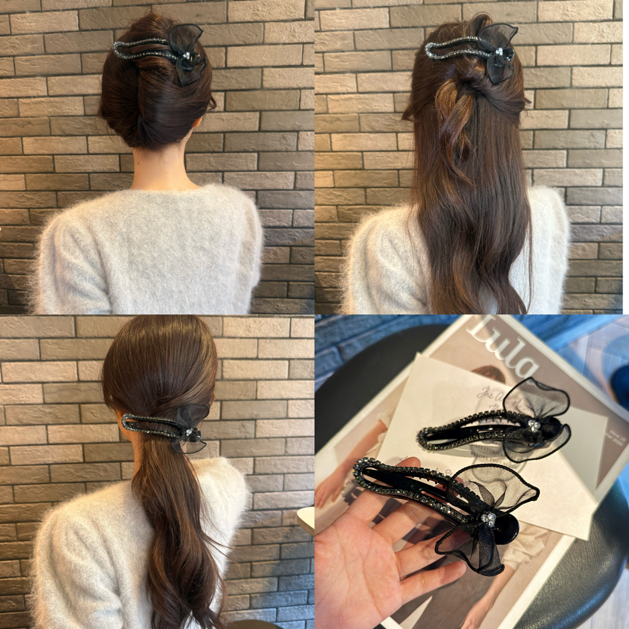 高级感网纱蝴蝶结发夹女后脑勺盘发抓夹鸭嘴夹网红一字夹发卡发饰