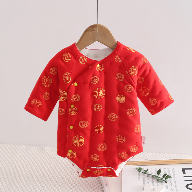 包屁衣婴儿秋冬加厚男女宝宝手工棉花长袖三角哈衣新生儿连体睡衣