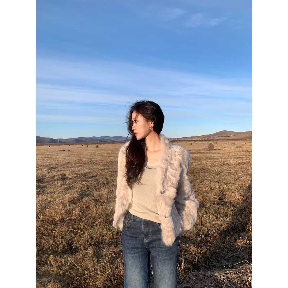 小番茄定制 FORNI 珍珠小湖羊 卷毛小湖羊皮毛一体外套