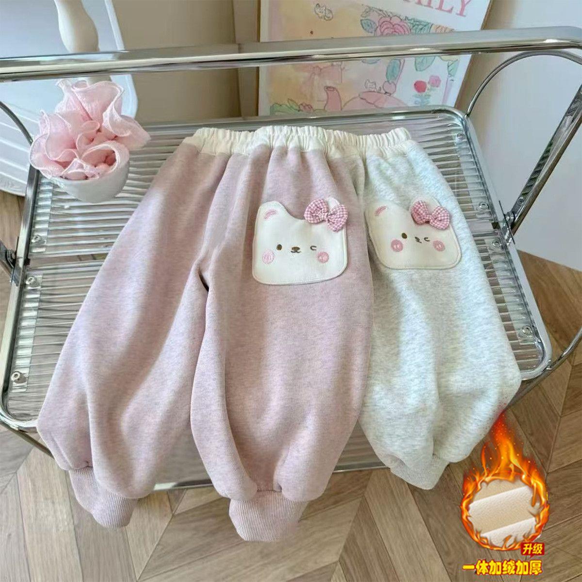 女童一体绒裤子童装洋气可爱百搭加绒保暖长裤宝宝秋冬季休闲裤潮