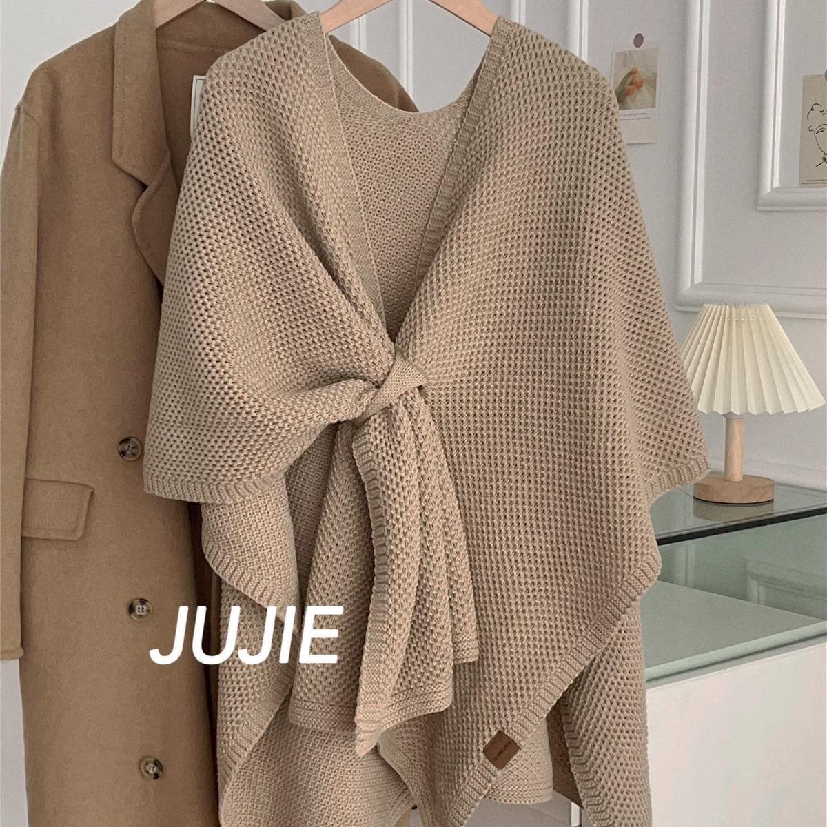 加大款秋冬慵懒风披肩懒人穿洞免打结气质针织大围巾披肩保暖斗篷