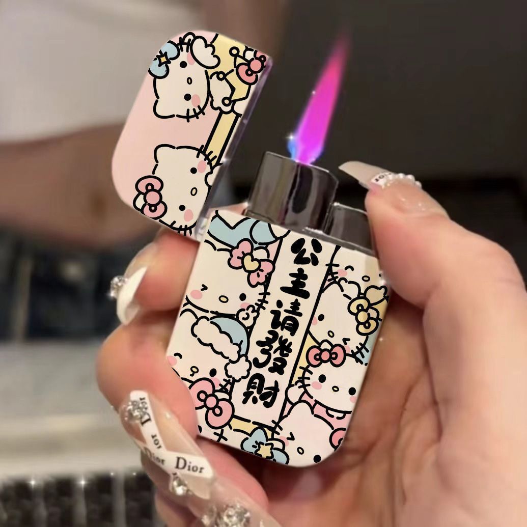 （酷鼠火机）kitty猫可充气打火机防风粉色火焰潮玩网红INS